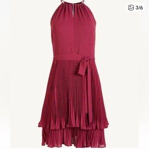 Ann Taylor Maroon Pleated Tiered Midi Dress Halter Polka Dot Career Holiday 4 S